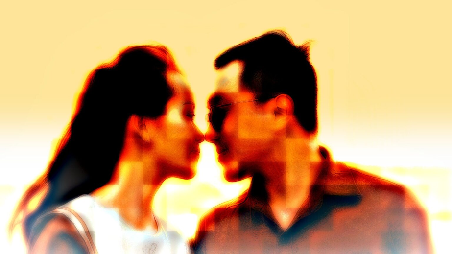 Paar, Frau, Mann, die sich mit den Nasen berühren